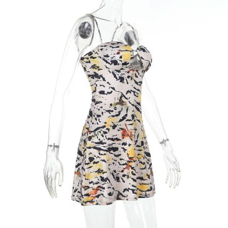 Tiger print hollow out cami cut out mini dress