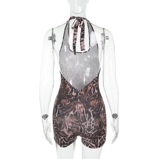 Halter leopard print backless romper