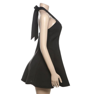 Halter square neck self tie mini dress