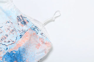 Contrast lace patchwork slit cami maxi dress