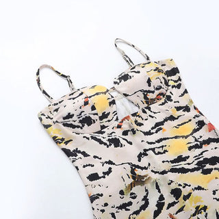 Tiger print hollow out cami cut out mini dress
