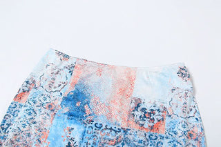 Contrast lace patchwork slit cami maxi dress