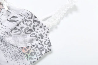 Lace hem bowknot print drawstring cami mini skirt set