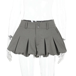 Lace hem button ruched zip-up short pant
