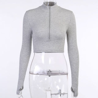 Long sleeve high neck zip-up crop top