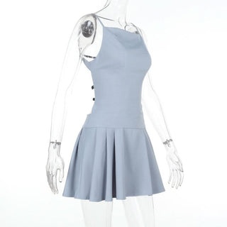 Pleated backless cami mini dress