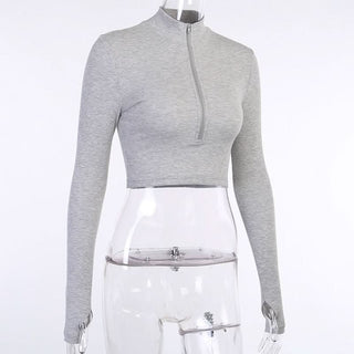 Long sleeve high neck zip-up crop top