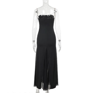 Mesh high slit tube maxi dress