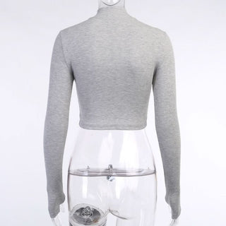 Long sleeve high neck zip-up crop top
