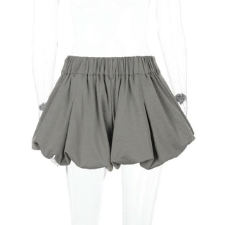 Lace hem button ruched zip-up short pant