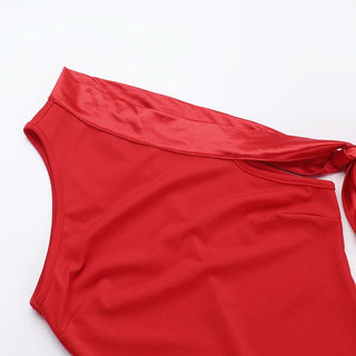 One shoulder slit solid maxi dress