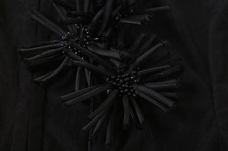 High neck short sleeve flower applique button top