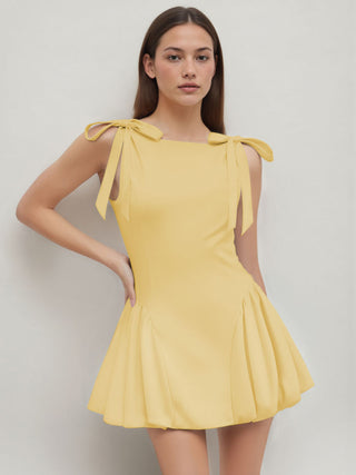 Grad Dresses Cute Summer Dresses Party Dress For Party New Years Holiday Dress Valentine rush outfits special occasion dresses Woven Sculptural Boat Neck Bowknot Bubble Hem Mini Dress For Date