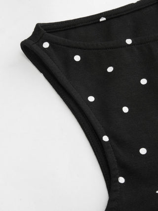 Cotton-blend Boat Neck Knotted Polka Dot Ruched Tank Top