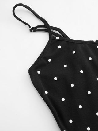 Cotton-blend Polka Dot Capri Jumpsuit