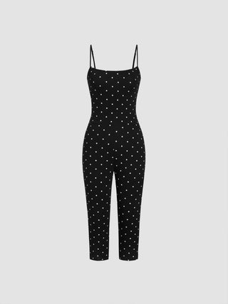 Cotton-blend Polka Dot Capri Jumpsuit
