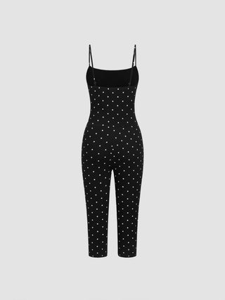 Cotton-blend Polka Dot Capri Jumpsuit