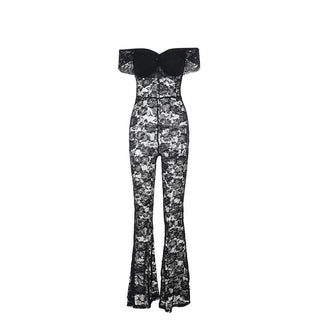 Off shoulder sheer lace jumpsuit