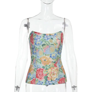 Flower print backless tube top