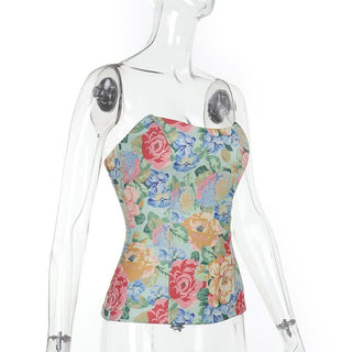 Flower print backless tube top