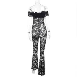 Off shoulder sheer lace jumpsuit