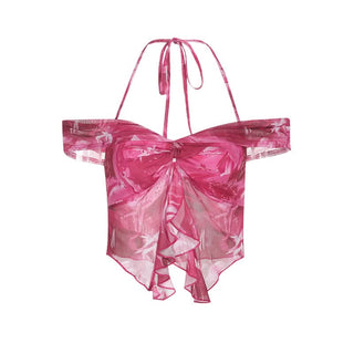 Halter off shoulder ruffle flower print top