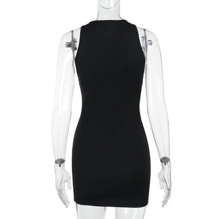 Crewneck hollow out solid cut out mini dress