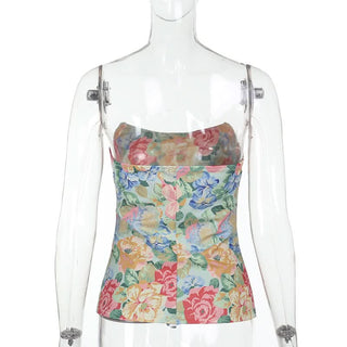 Flower print backless tube top