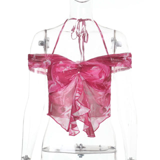 Halter off shoulder ruffle flower print top