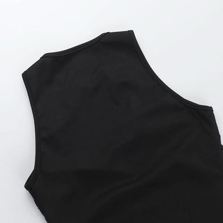 Crewneck hollow out solid cut out mini dress