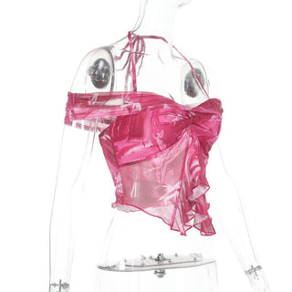 Halter off shoulder ruffle flower print top