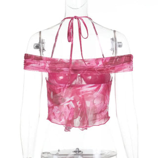 Halter off shoulder ruffle flower print top