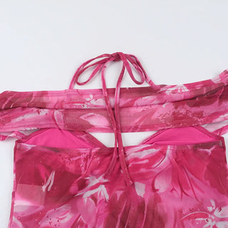 Halter off shoulder ruffle flower print top