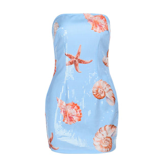 Conch print zip-up tube mini dress