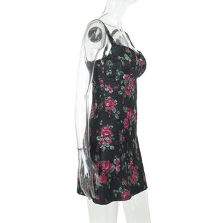 Flower print lace cami mini dress