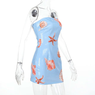 Conch print zip-up tube mini dress