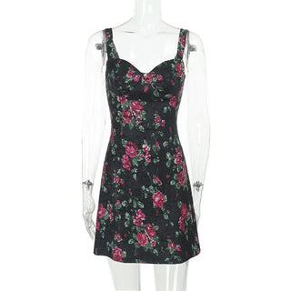 Flower print lace cami mini dress