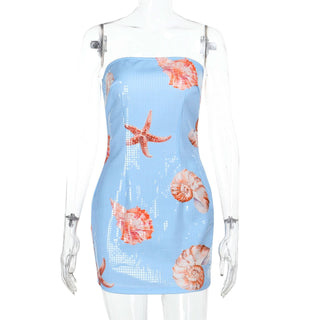 Conch print zip-up tube mini dress