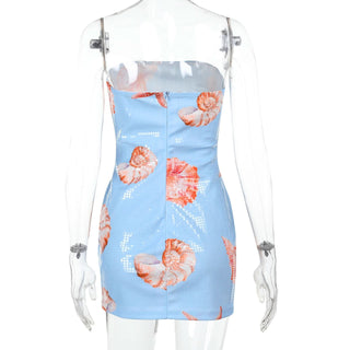 Conch print zip-up tube mini dress