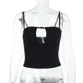 Buckle solid hollow out cami cut out top