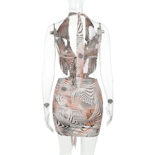 Zebra print halter backless mini dress