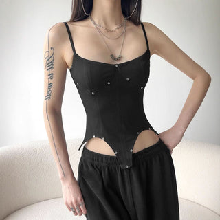 U neck rivet solid corset cami top