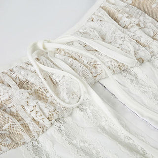 Square neck lace ruched zip-up cami mini dress