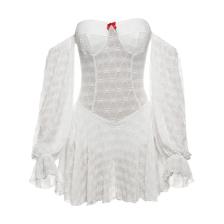 Off shoulder long sleeve bowknot solid mini dress