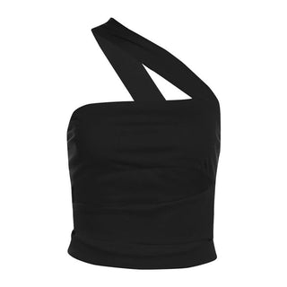 One shoulder irregular hollow out crop cut out top