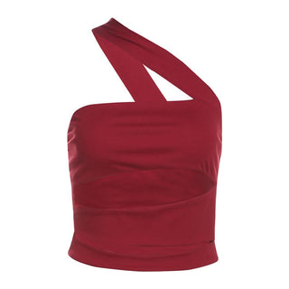 One shoulder irregular hollow out crop cut out top
