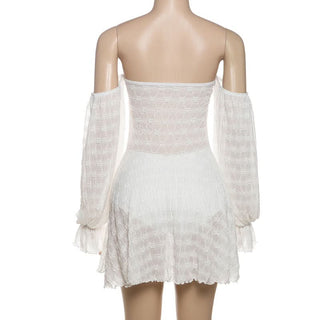 Off shoulder long sleeve bowknot solid mini dress