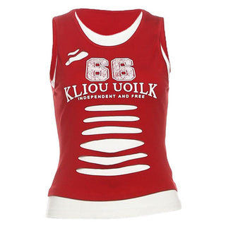 Crewneck hollow out figure pattern contrast cut out top