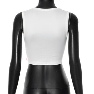 Letter print crewneck lace up crop top