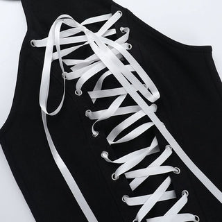 Lace up ruffle zip-up mini dress